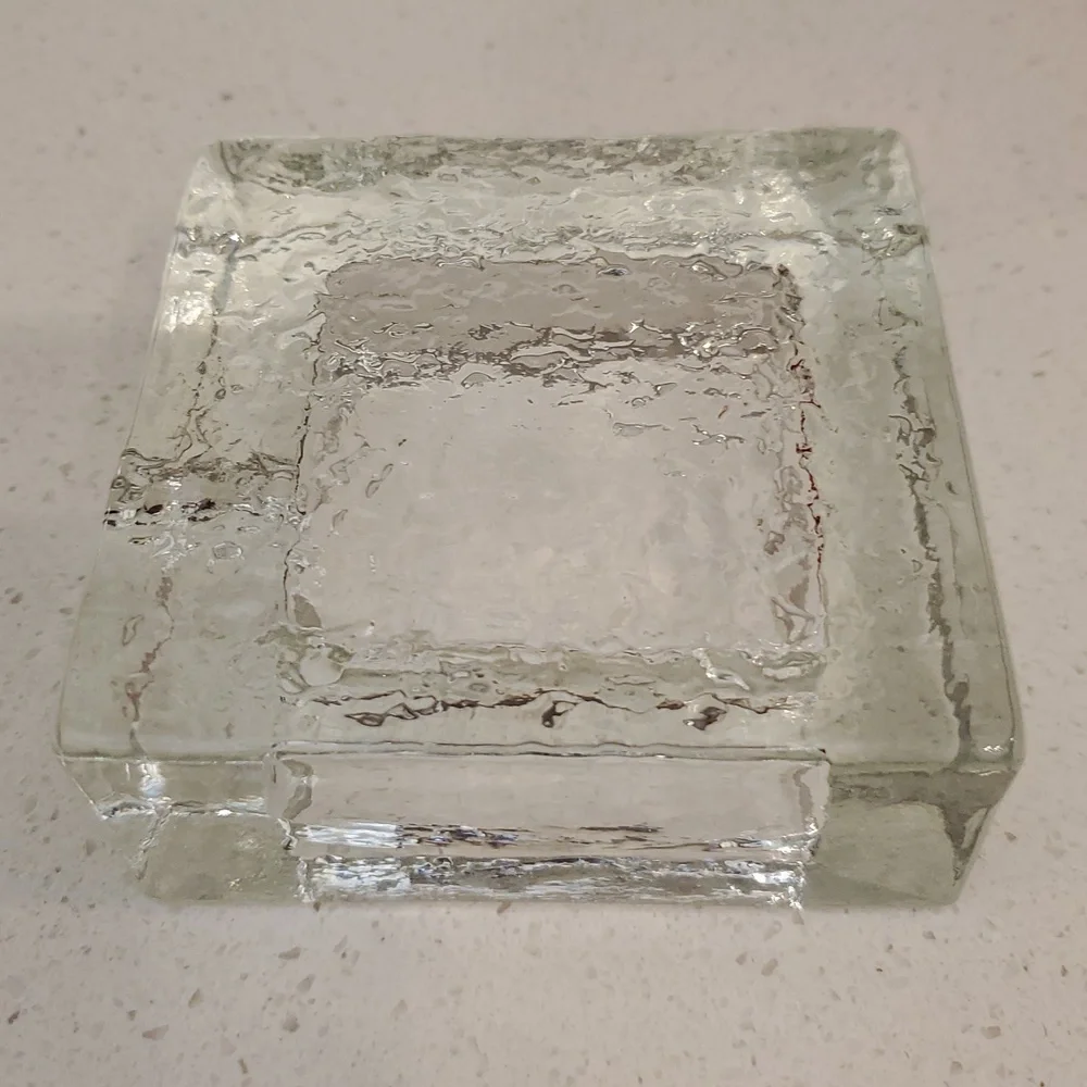 Crate & Barrel Square Textured Art Glass Ashtray MCM Style